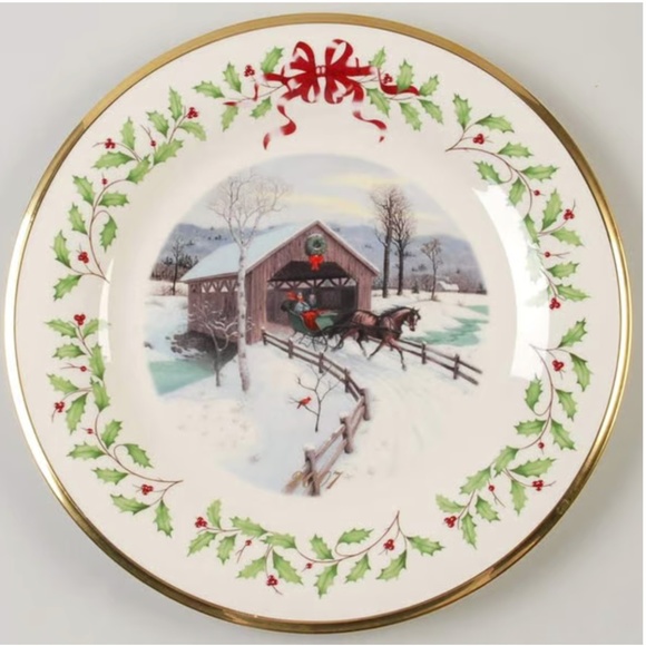 Lenox Other - JA28-Lenox Christmas 2007 Collector Plate Covered Bridge, Horse, Sleigh, Snow